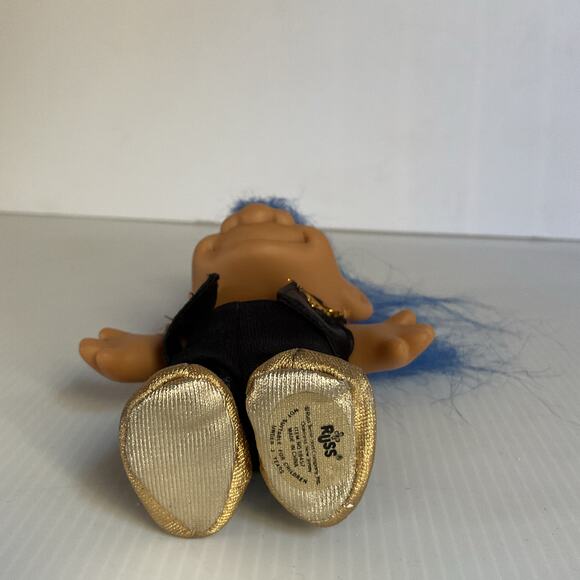 Vintage Russ Troll Doll Blue Hair Rainbow Sides Gold Shoes 1990s Collectible - Picture 6 of 9